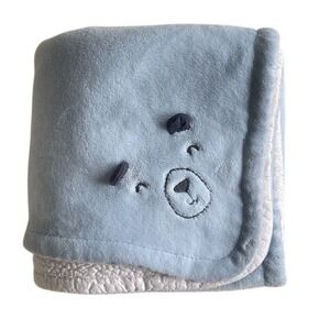 Carter's Plush Baby Blanket Blue Fleece Bear White Sherpa Security Lovey Rare